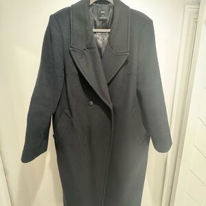 Mango Black Wool Trench Coat